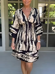 Women's V-Neck Printed Flared Summer Dress