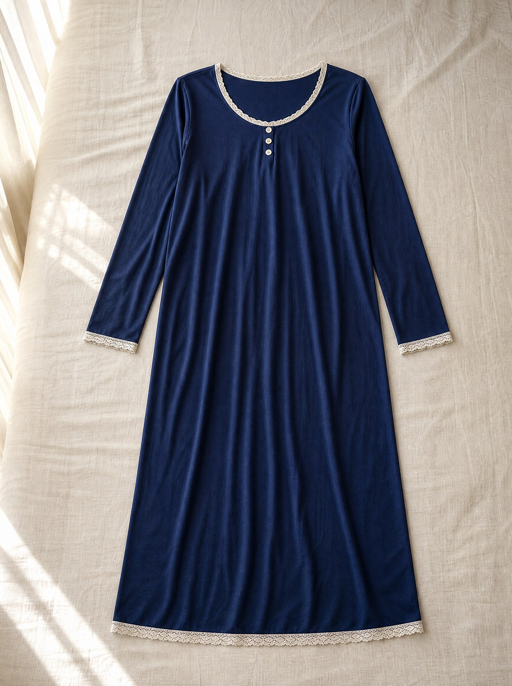 Araminta soft long sleeve nightie, flat lay, Cedar Atelier