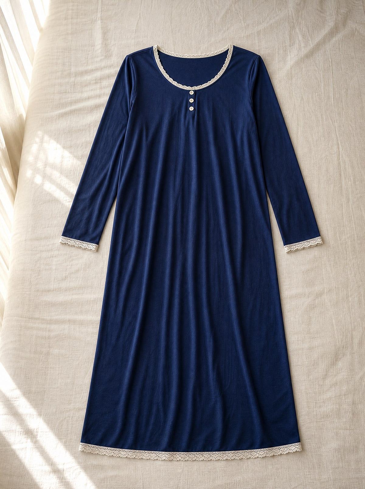 Araminta soft long sleeve nightie, flat lay, Cedar Atelier