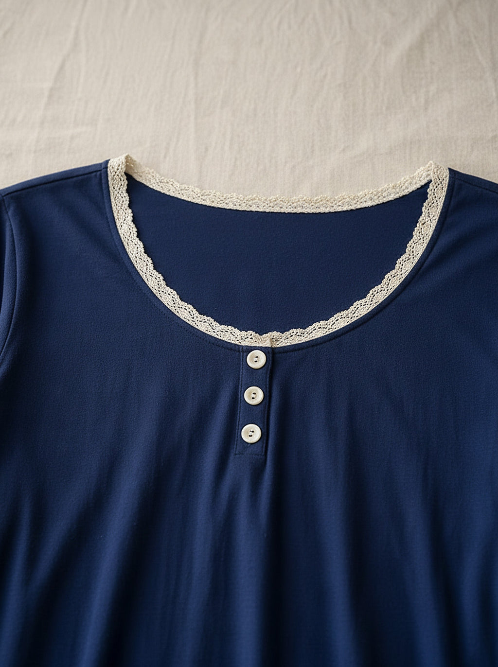 Araminta soft long sleeve nightie, close-up detail, Cedar Atelier