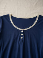Araminta soft long sleeve nightie, close-up detail, Cedar Atelier