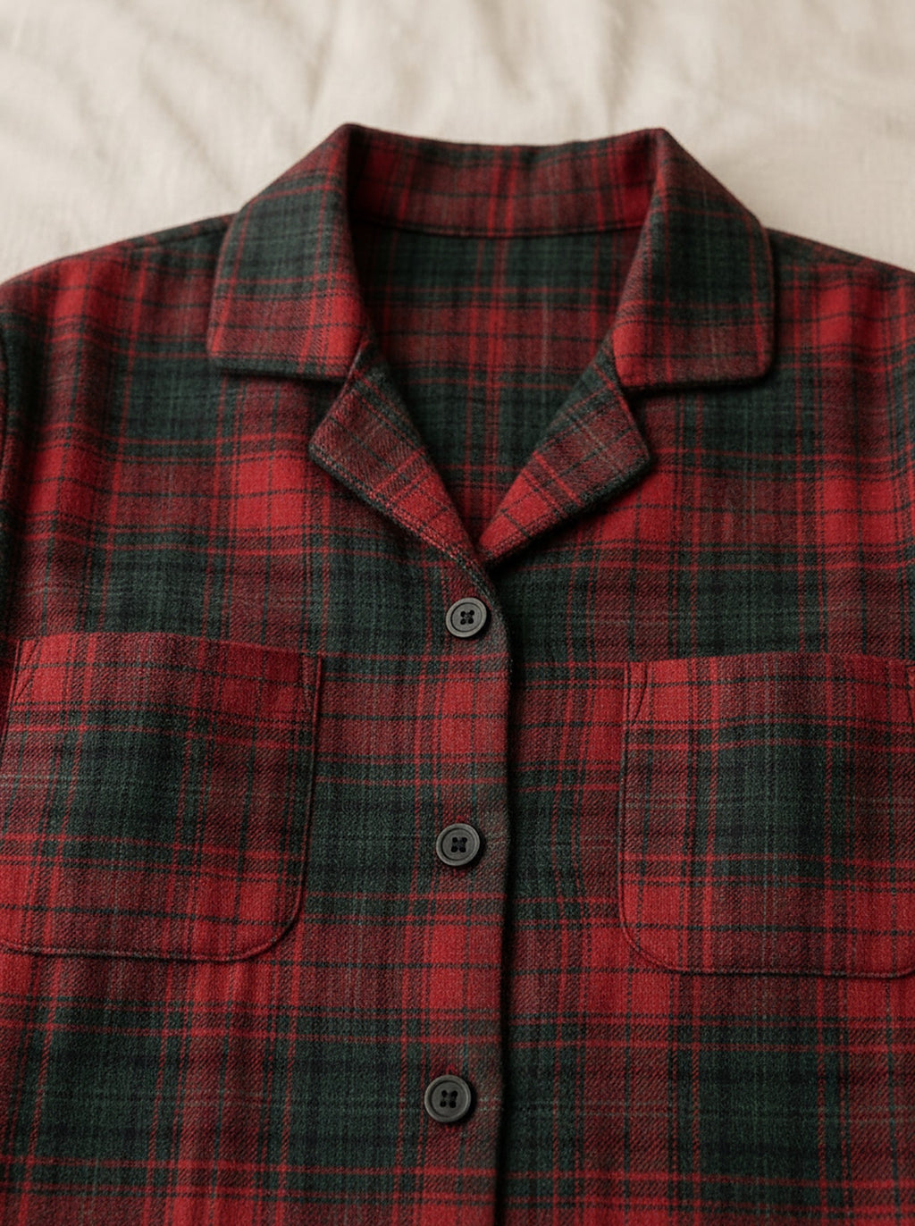 Beatrice soft flannel pyjamas, close-up detail, Cedar Atelier