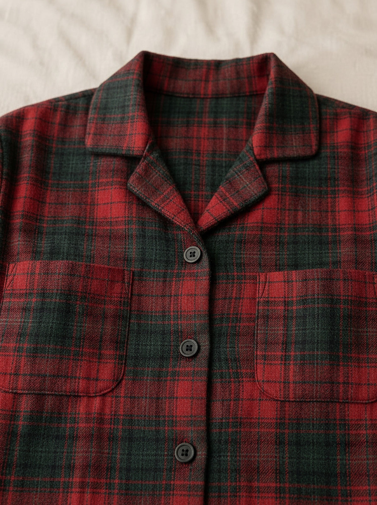 Beatrice soft flannel pyjamas, close-up detail, Cedar Atelier