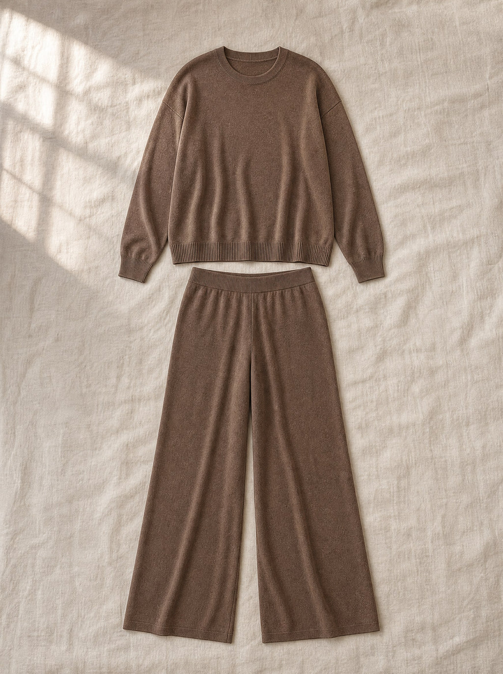 Margot soft knit lounge set, flat lay of the full set, Cedar Atelier