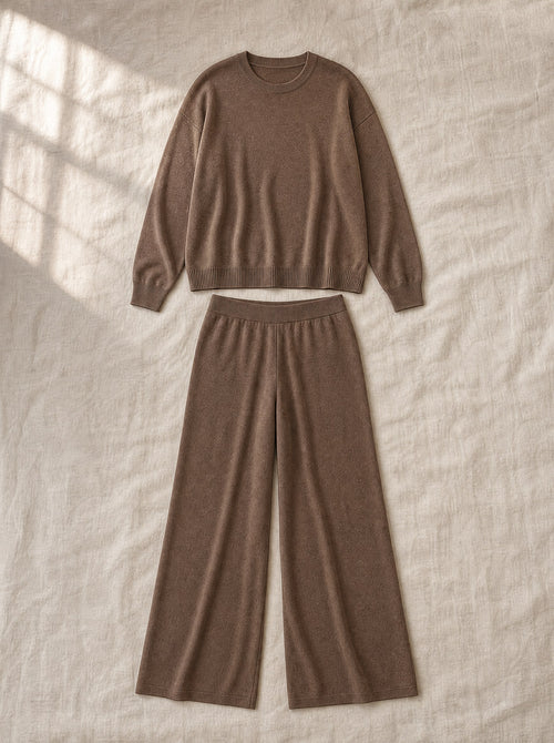 Margot soft knit lounge set, flat lay of the full set, Cedar Atelier