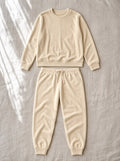 Marigold warm fleece pyjamas, flat lay of the full set, Cedar Atelier