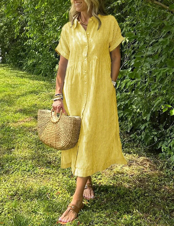 Women's Striped Shirt Dress with Gathered Waist