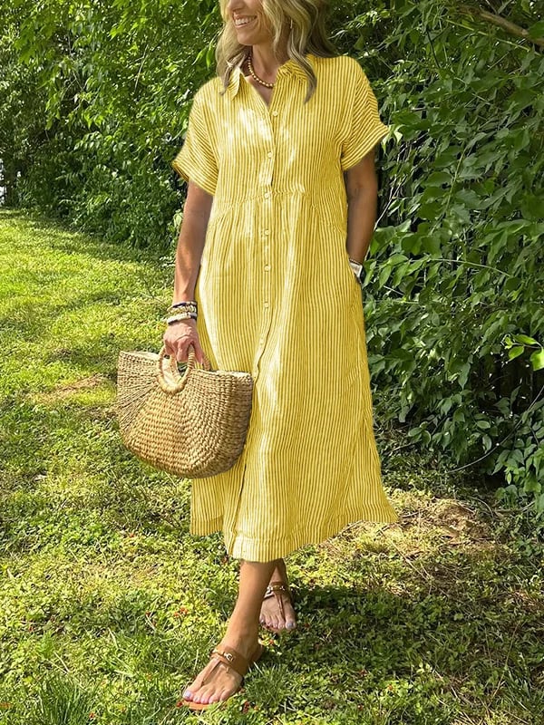 Women's Striped Shirt Dress with Gathered Waist