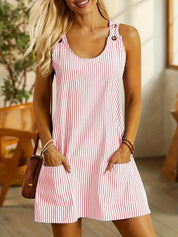 Women's Striped Shift Dress with Pockets