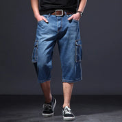 Men's Denim Cargo Shorts with Flap Pockets