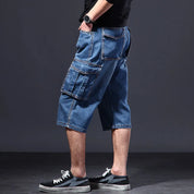 Men's Denim Cargo Shorts with Flap Pockets