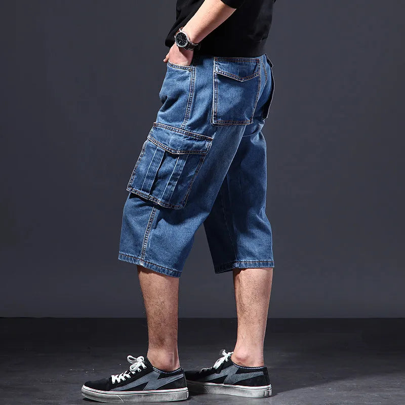 Men's Denim Cargo Shorts with Flap Pockets