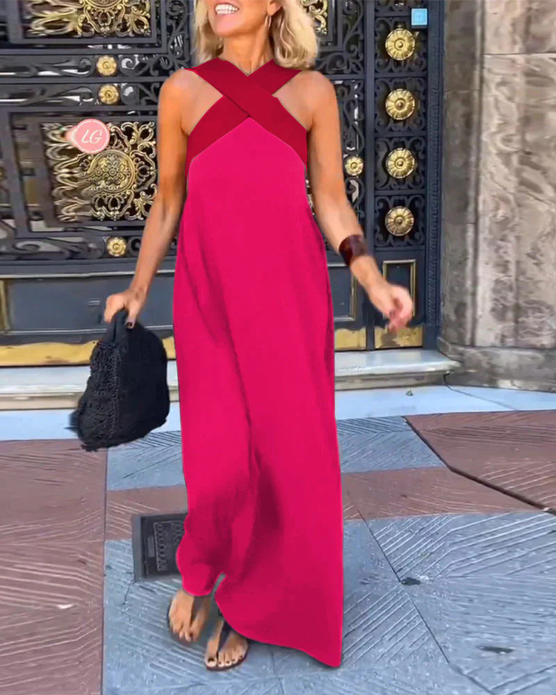 Women's Crossover Maxi Dress with Draped Front