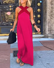 Women's Crossover Maxi Dress with Draped Front