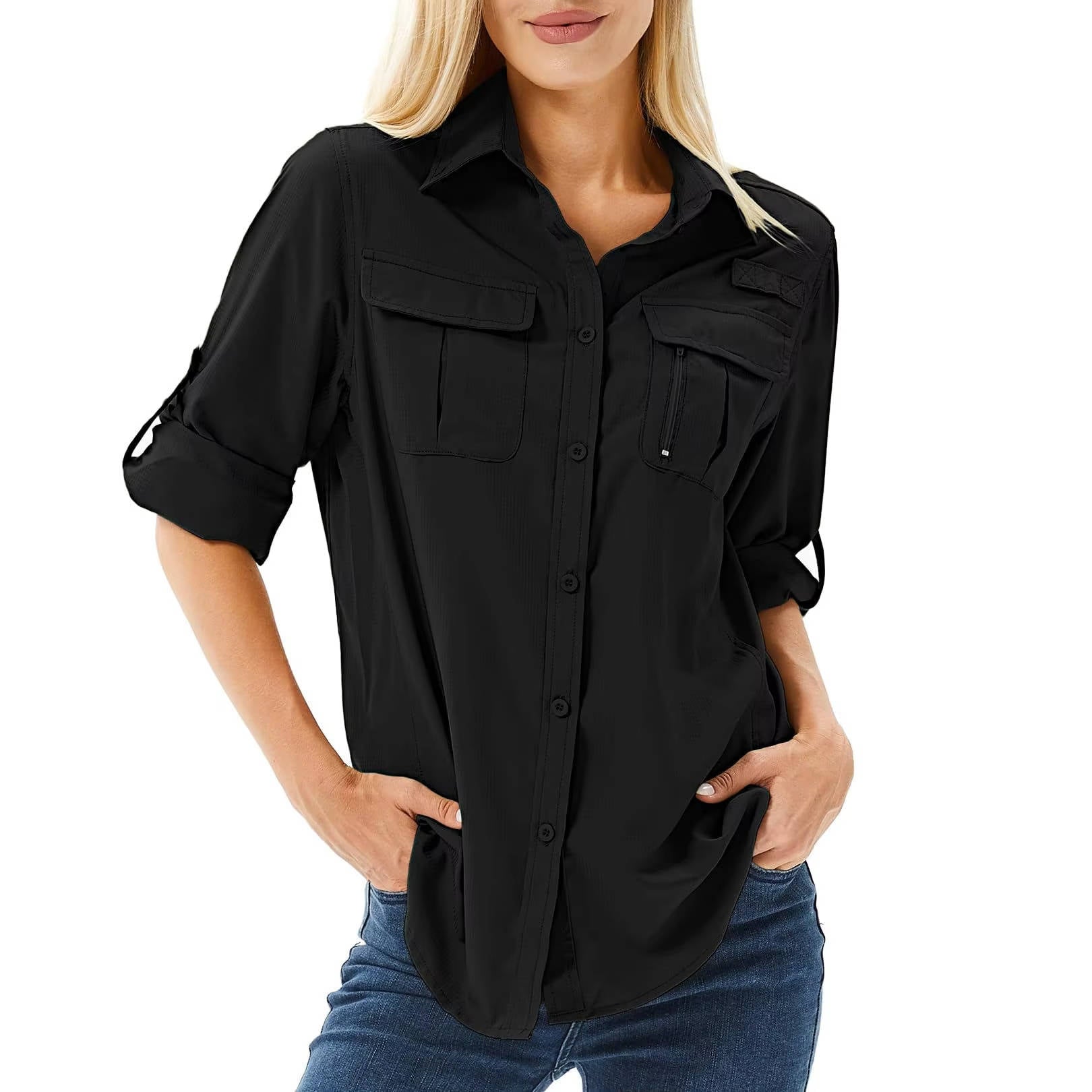 Women's UPF 50 Hiking Shirt with Roll-Up Sleeves