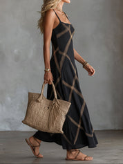 Women's Cross-Hatch Maxi Dress with Spaghetti Straps