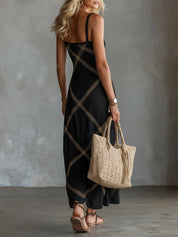 Women's Cross-Hatch Maxi Dress with Spaghetti Straps