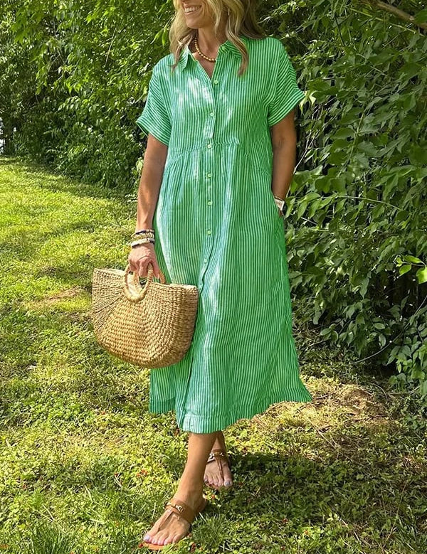 Women's Striped Shirt Dress with Gathered Waist