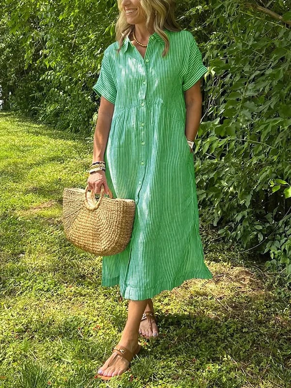Women's Striped Shirt Dress with Gathered Waist