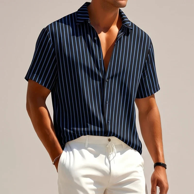 Men's Striped Short Sleeve Button Up Shirt