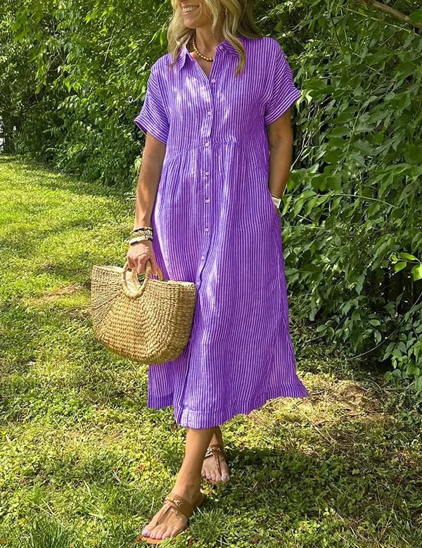 Women's Striped Shirt Dress with Gathered Waist