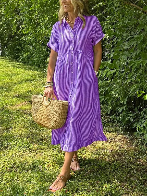 Women's Striped Shirt Dress with Gathered Waist