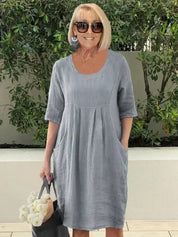 Women's Linen Midi Dress with Deep Pockets