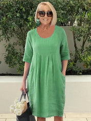 Women's Linen Midi Dress with Deep Pockets