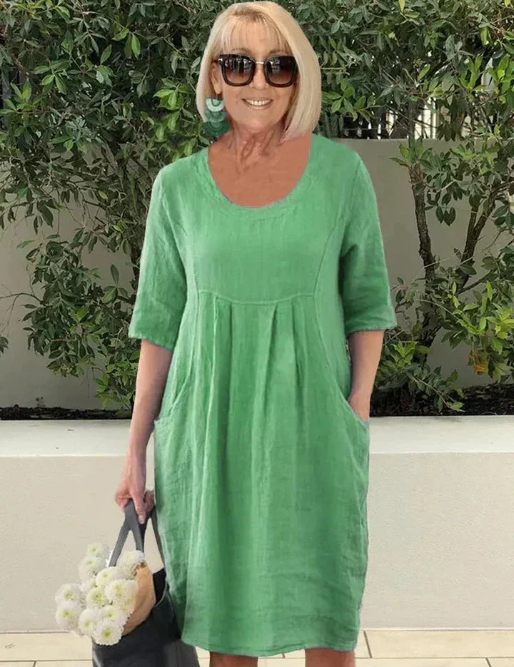 Women's Linen Midi Dress with Deep Pockets