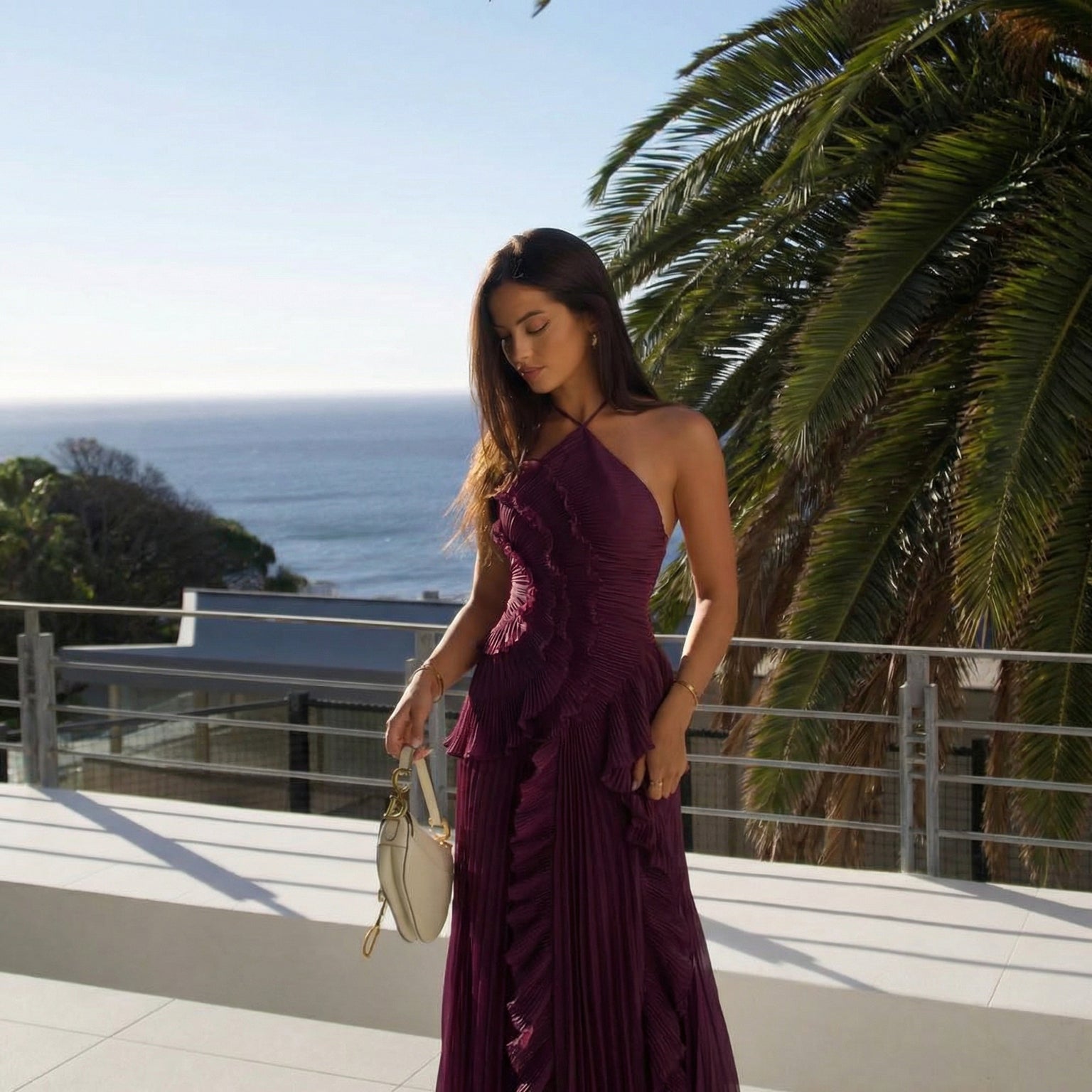 Women's Halter Neck Ruffle Maxi Dress