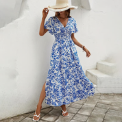 Women's Floral V-Neck Maxi Dress with Side Slit