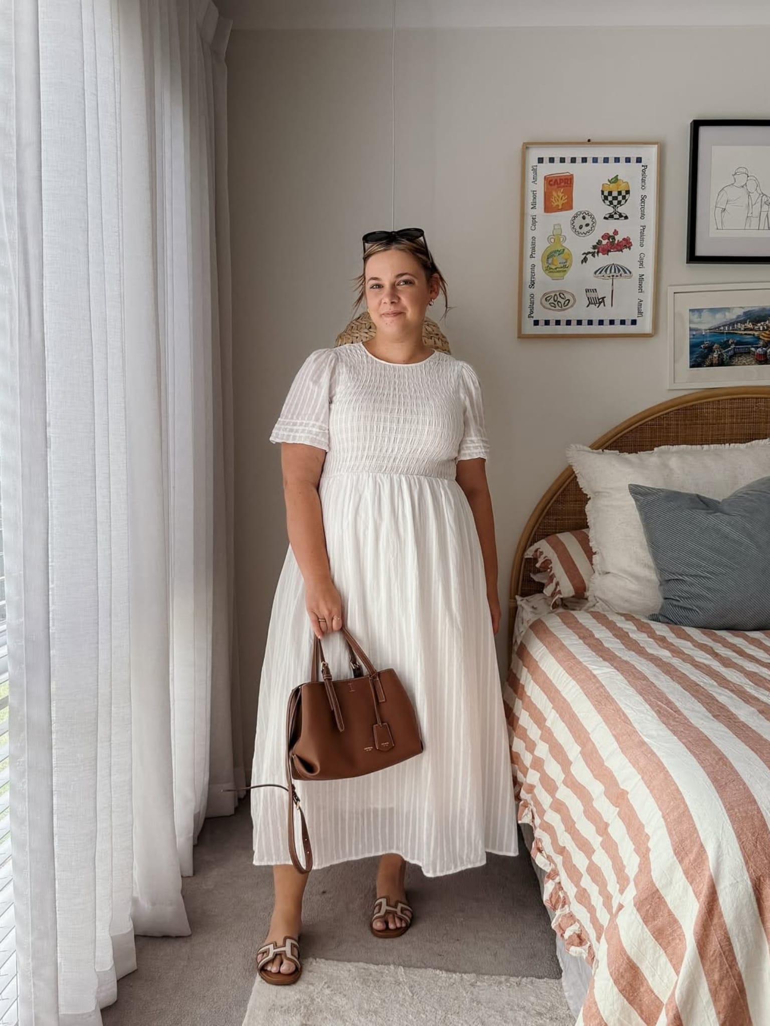 Women's Cotton Smock Midi Dress with A-Line Fit