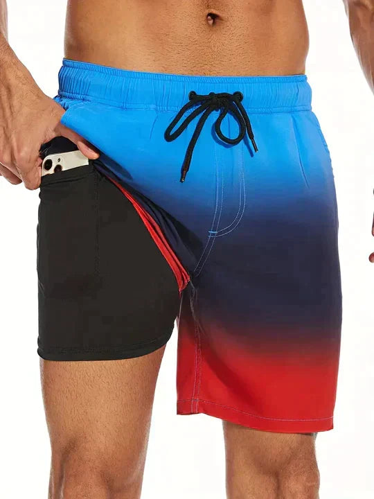 Men's Tropical Print Swim Shorts with Drawstring