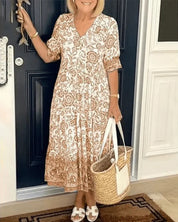 Women's Floral Tiered Midi Dress with V-Neck